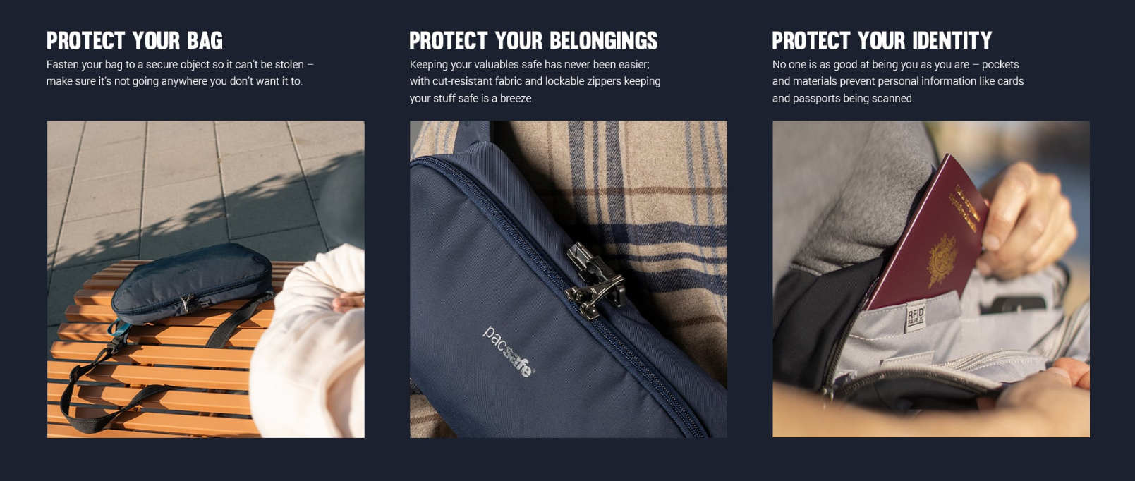 Pacsafe ledvinka V URBAN SLING  technologie
